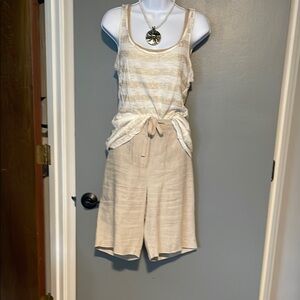 Eileen Fisher Tan long shorts with Drawstring Waist with side and a back pocket.